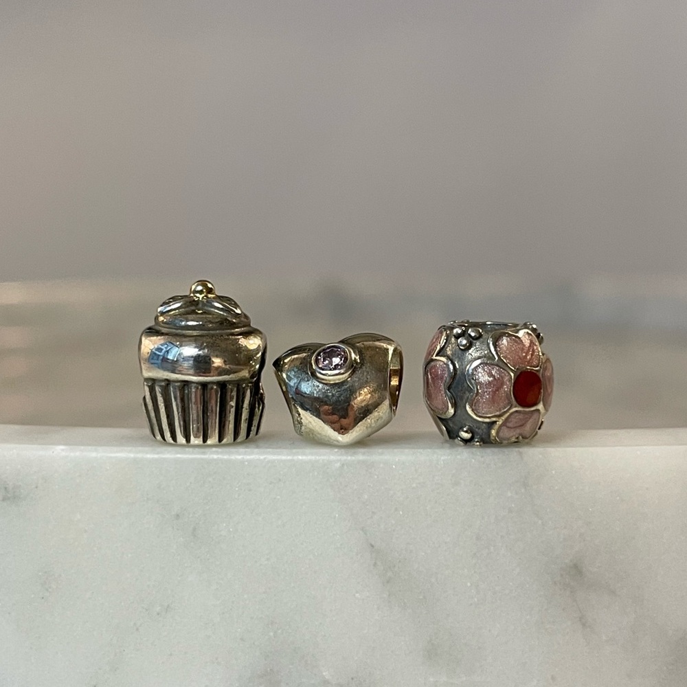 Pandora Retired Pandora Sterling Silver 14K Gold Cupcake Food Charm